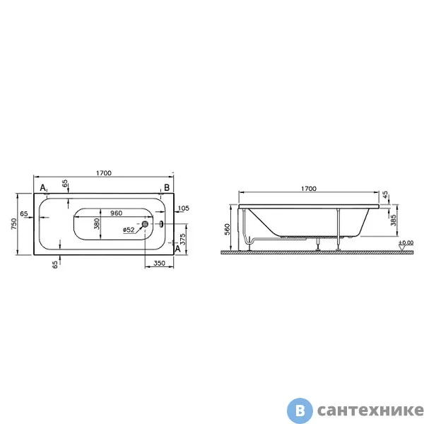 Ванна Vitra Optimum Neo 170x75 см акрил (64570001000)